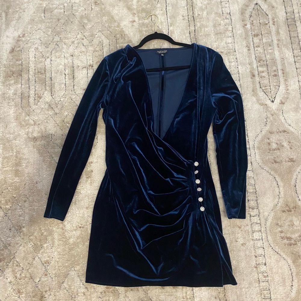 Topshop Velvet Dress with Button Detail